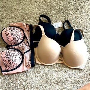 Three bras- 2 light lift plunge and one unlined corset style